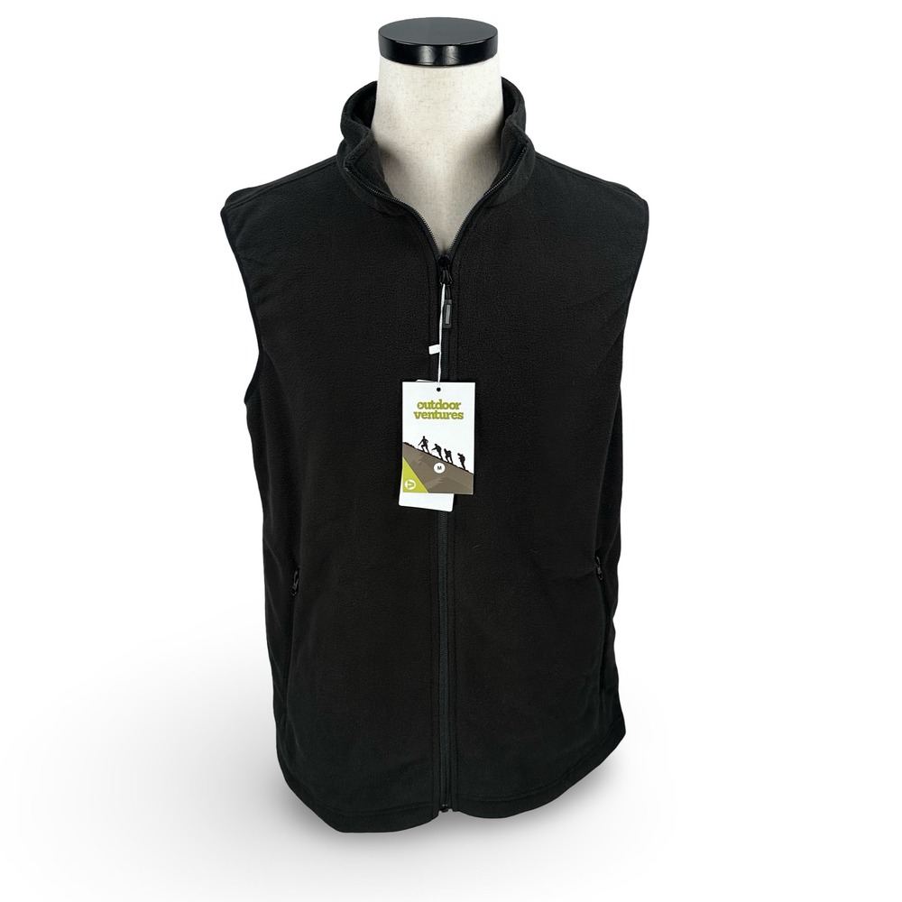 Outdoor Ventures Black Fleece Vest Men's Size M Full Zip Pockets Outdoor Casual